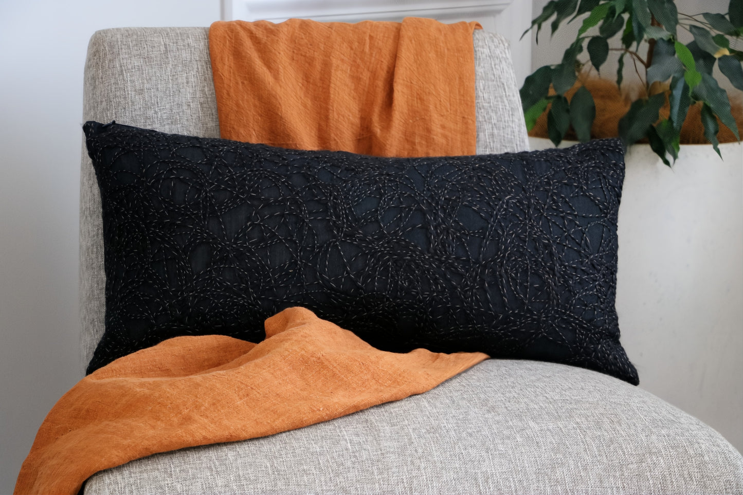 Black Felted Breakfast Cushion 60 x 30cm