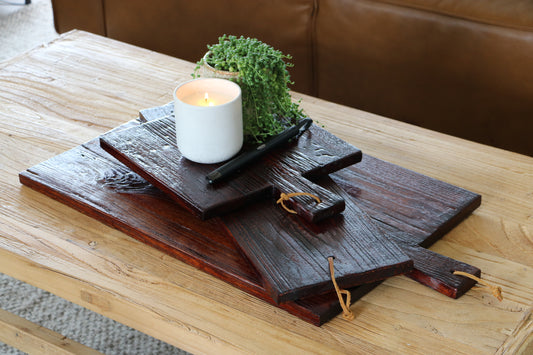 30cm Wooden Square Serving Board - Dark Elm with Handle