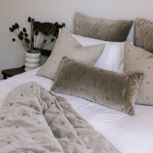 MASON BEE VELVET BREAKFAST CUSHION STONE 30x60