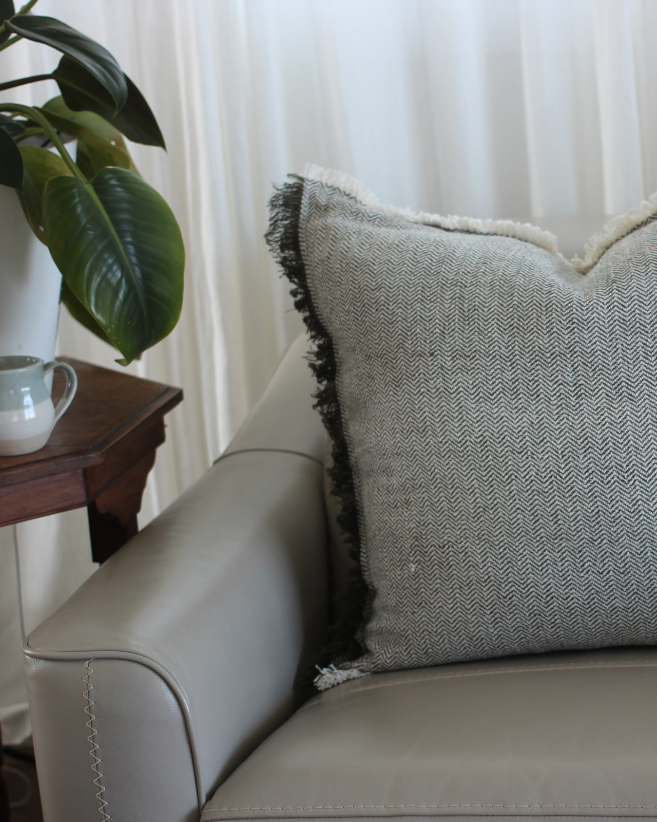 Heavy Herringbone Cushion Burnt Olive  60x60