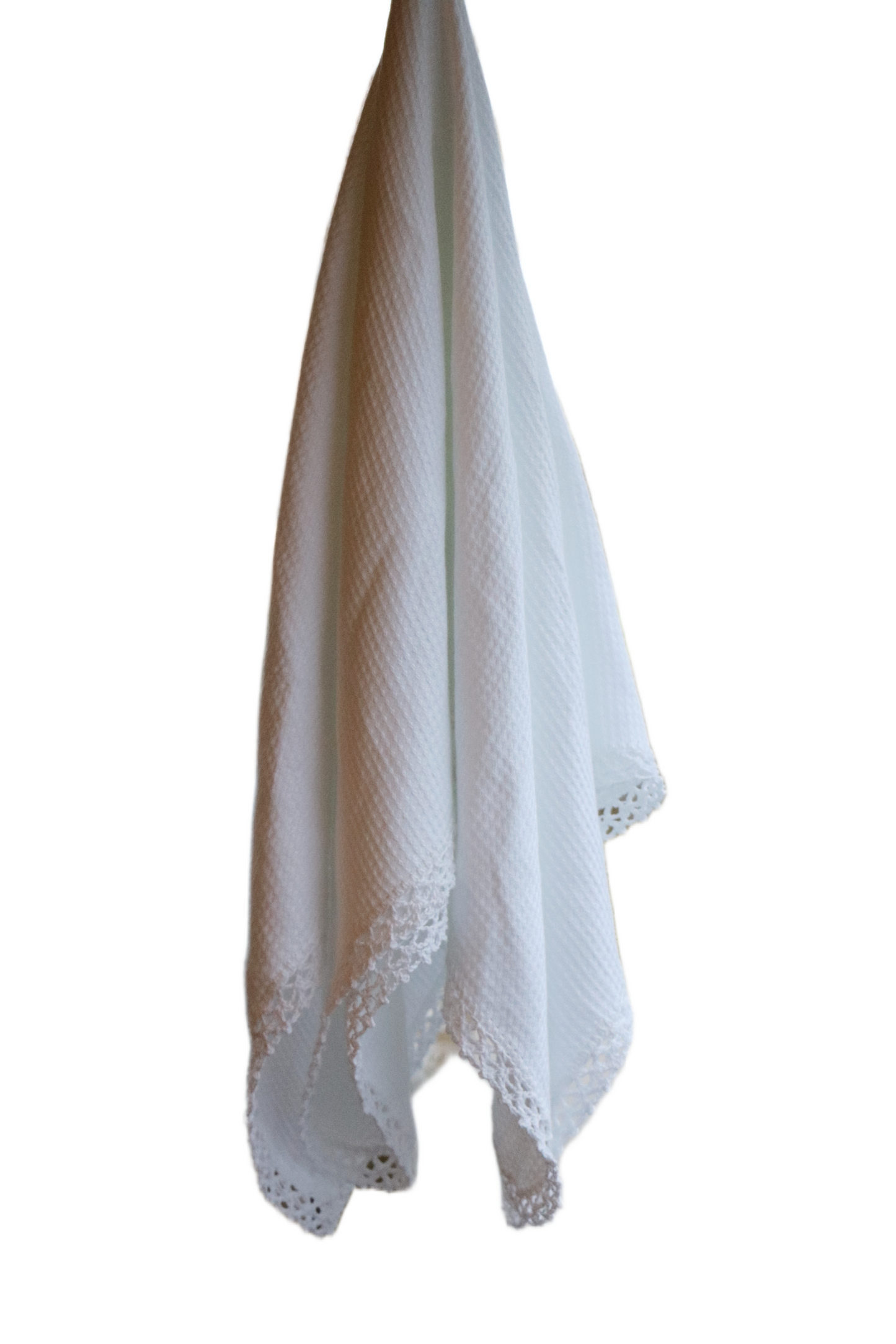 White Waffle Wrap with Hand Crochet Edge