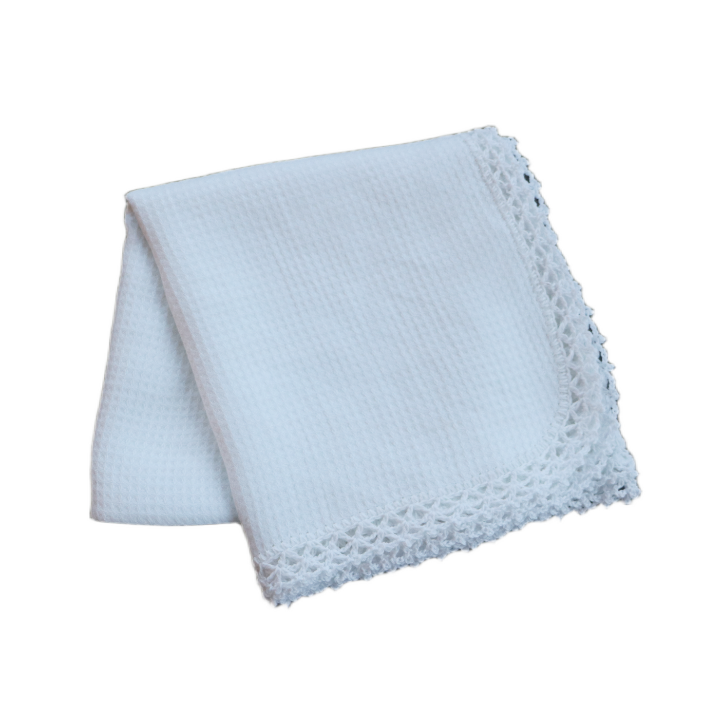 White Waffle Wrap with Hand Crochet Edge