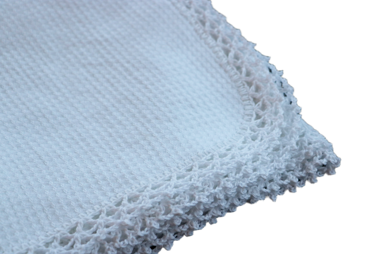 White Waffle Wrap with Hand Crochet Edge