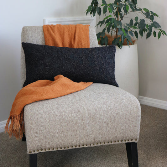 Black Felted Breakfast Cushion 60 x 30cm