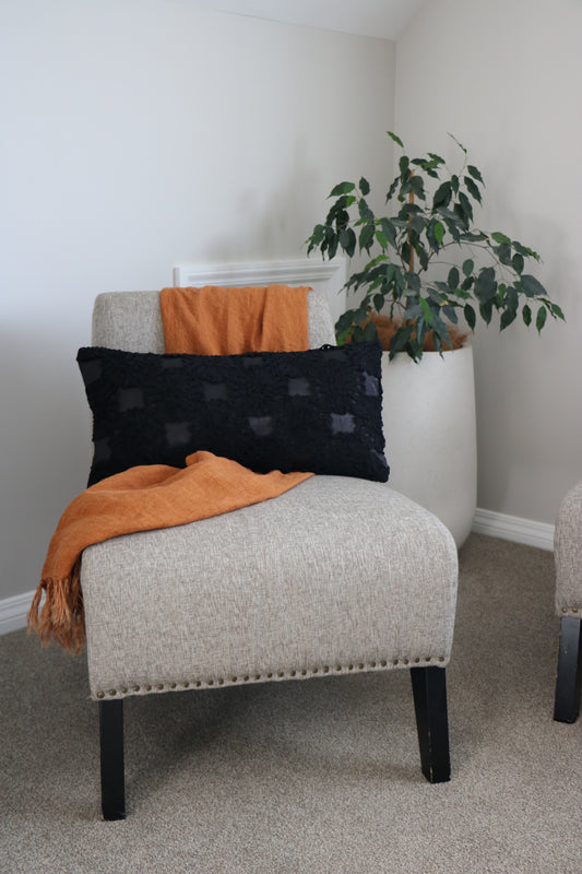 Black Lace overlay Breakfast Cushion 60 x 30cm