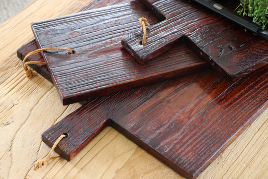 50cm Wooden Serving Board Round- Dark Elm no Handle