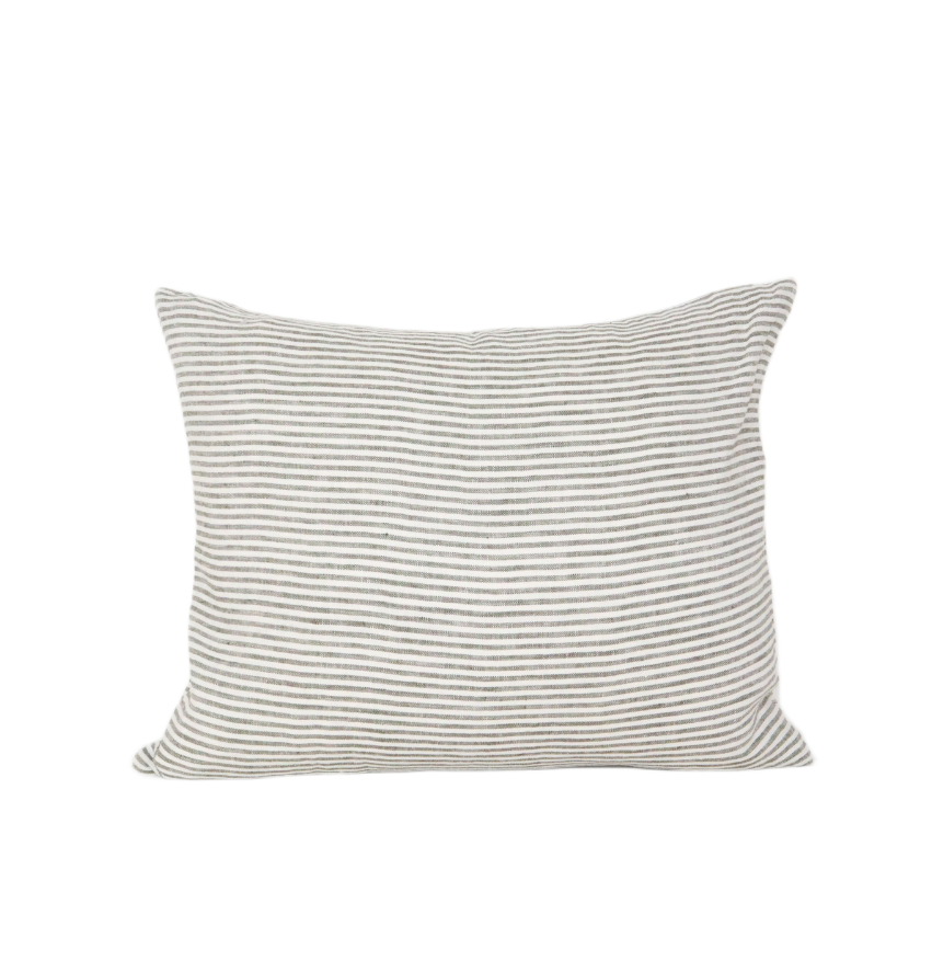 LINEN STRIPE CUSHION OLIVE GREEN 50x40