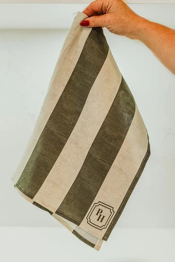 Linen Tea Towel - Green Striped