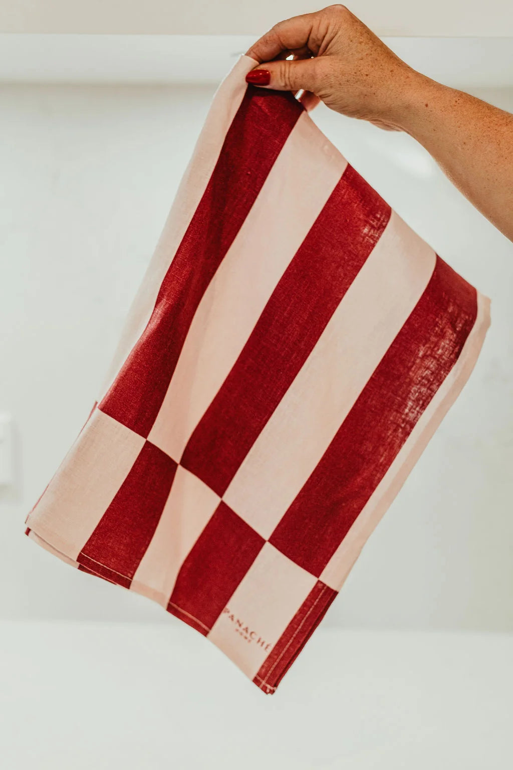 Linen Tea Towel - Red & Pink Stripe
