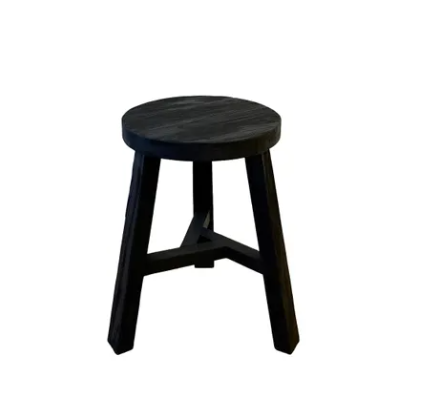 Reclaimed Wood Round Stool, Black