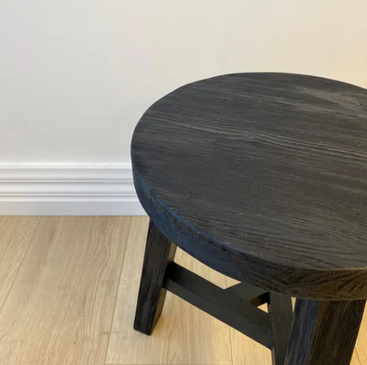 Reclaimed Wood Round Stool, Black