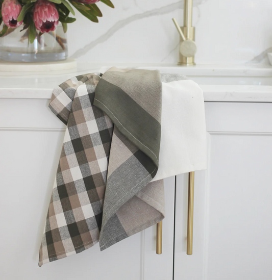 Giant Check Tea Towel S/2 Olive