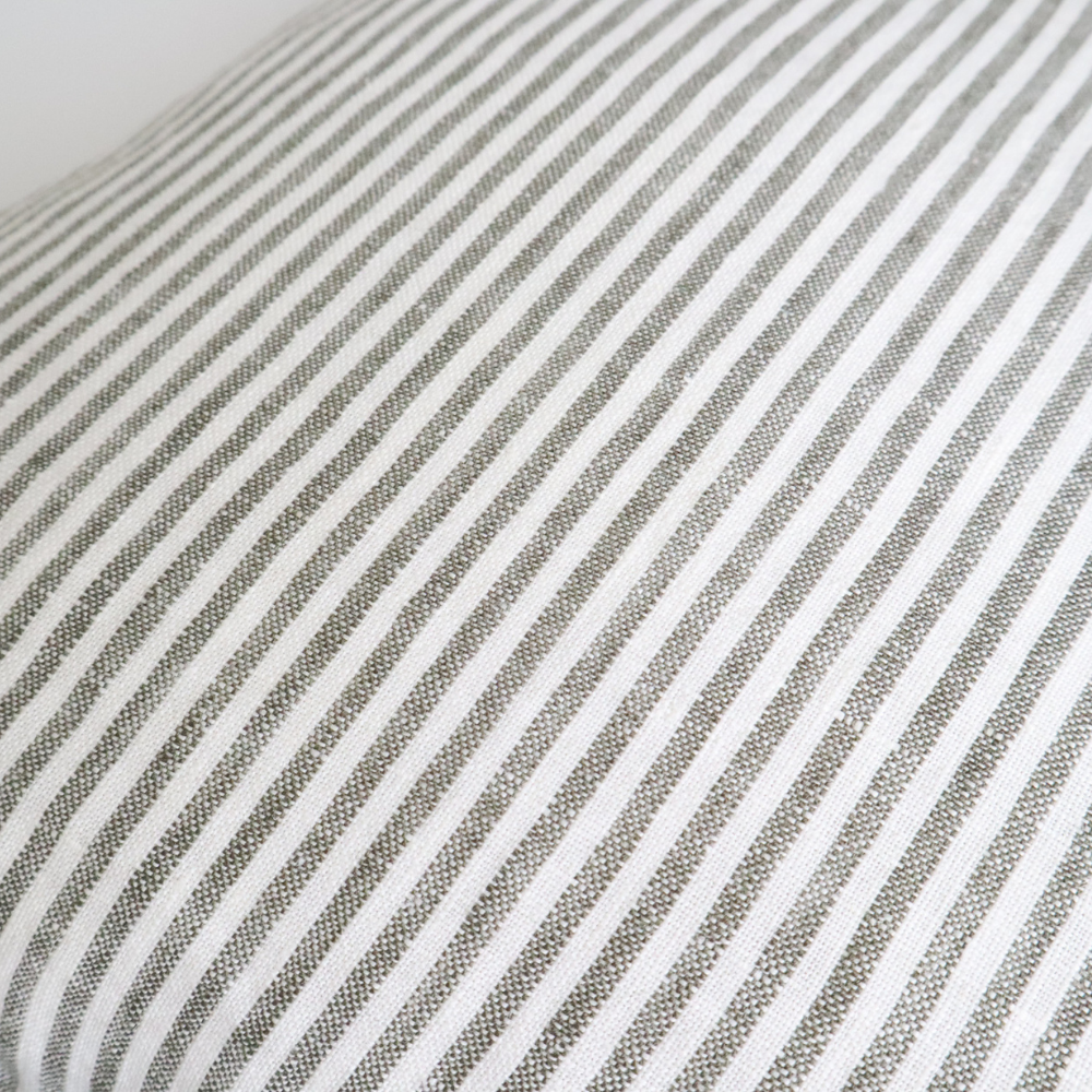 LINEN STRIPE CUSHION OLIVE GREEN 50x40